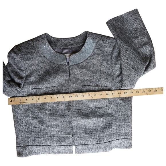 LOFT Silver Cropped Jacket with Sequin Collar | Size 14 | Lined Preppy Glam EUC - Picture 9 of 11